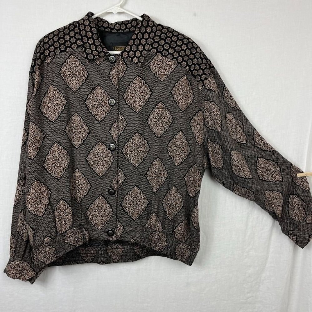 90s Baronesa Full Button Rayon Jacket Womens L - XL Paisley‎ Baggy Shacket Indie